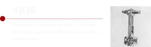 1936：Developed and produced Japan’s first top and bottom guided double-seated automatic control valve